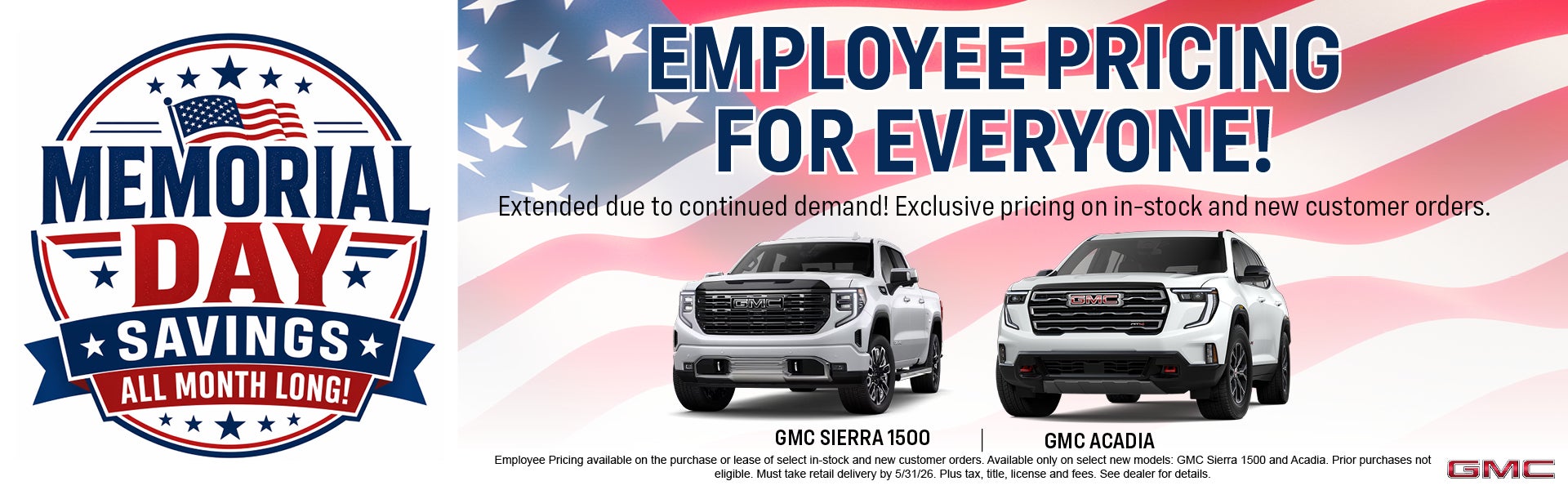 Employee Pricing Memorial Day