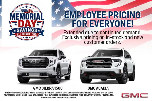 Employee Pricing Memorial Day